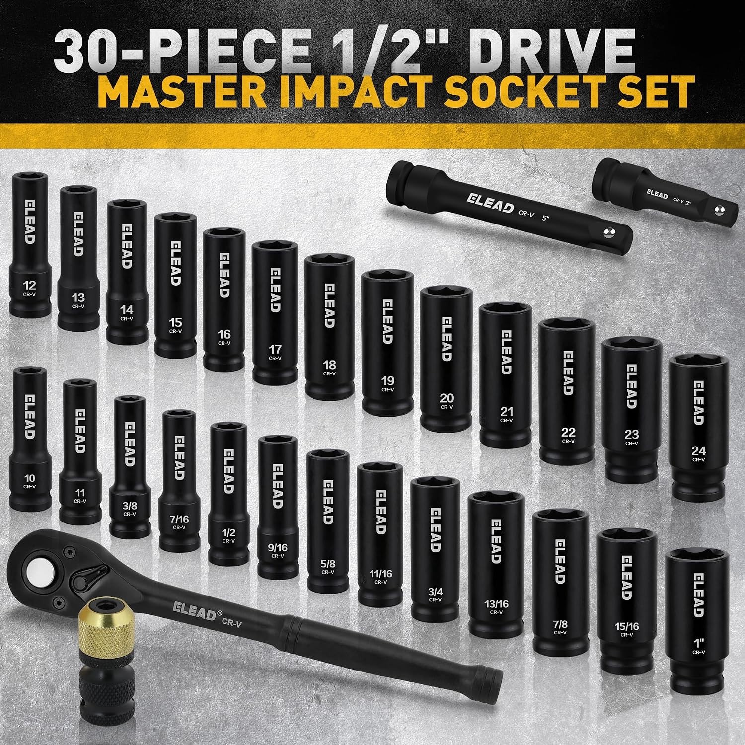 Complete 30-Piece Impact Socket Set – 1/2″ Drive with Organized Storage Case