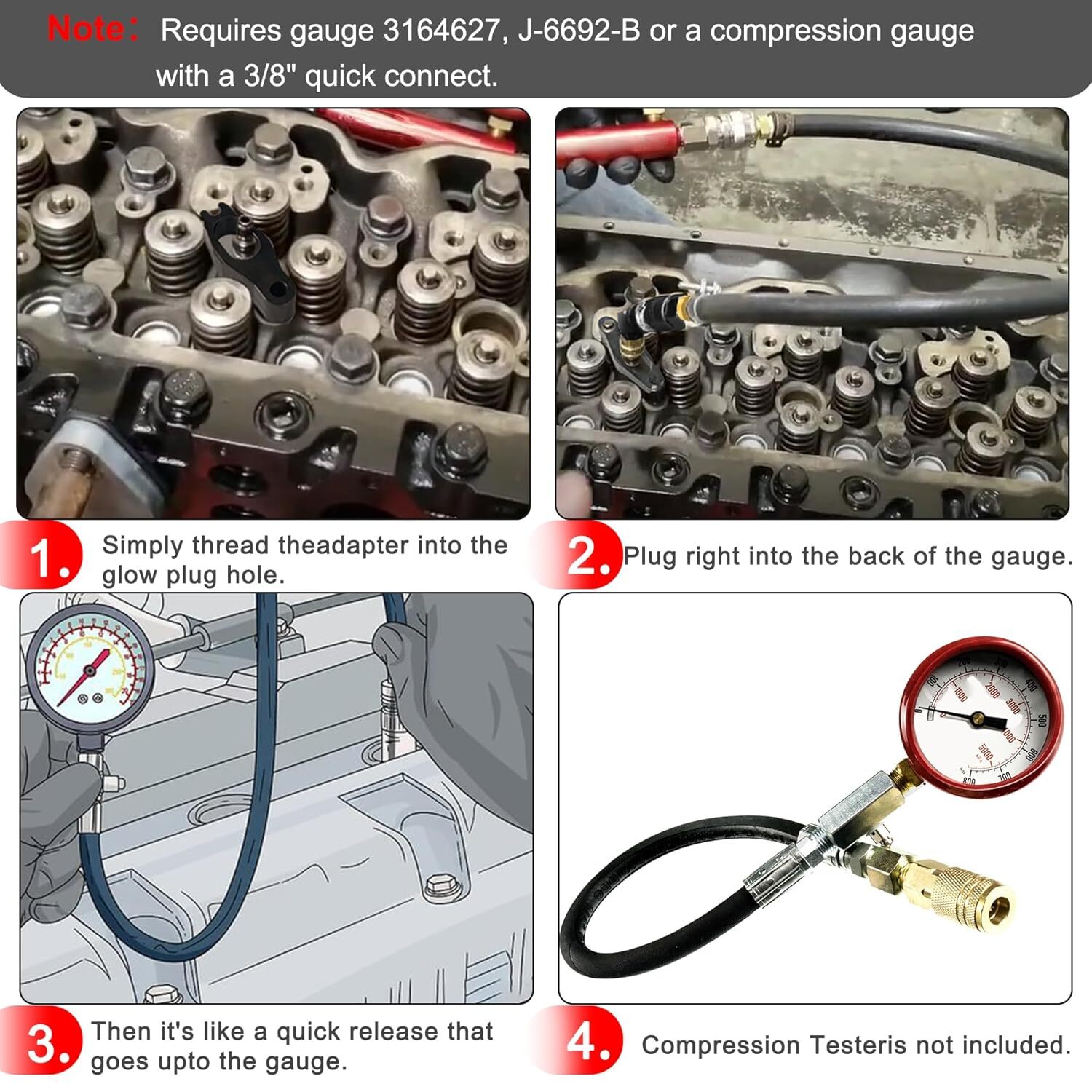 Compression Test Adapter Tool Fits for 6.7L 5.9L Cummins Diesel Engine Dodge Ram