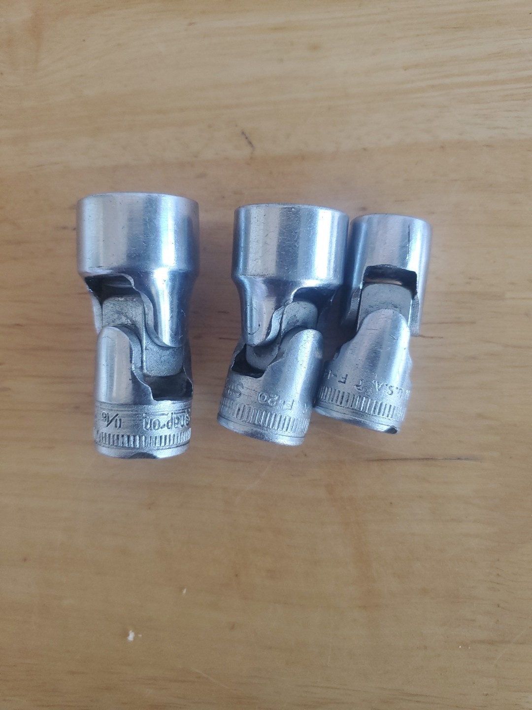 3 Snap On 3/8″DR Swivel Socket Adapters 12pt 11/16″FU22 5/8″F20 7/16″F14 USA