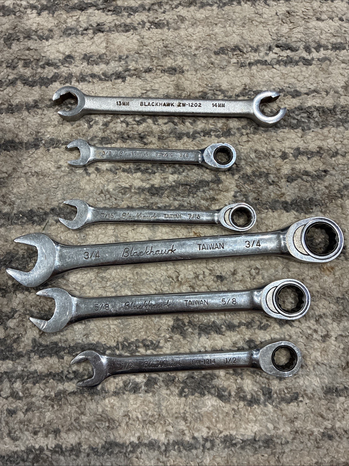 Blackhawk Ratcheting & Combination Wrench Lot SAE Metric 6 Pc USA Taiwan