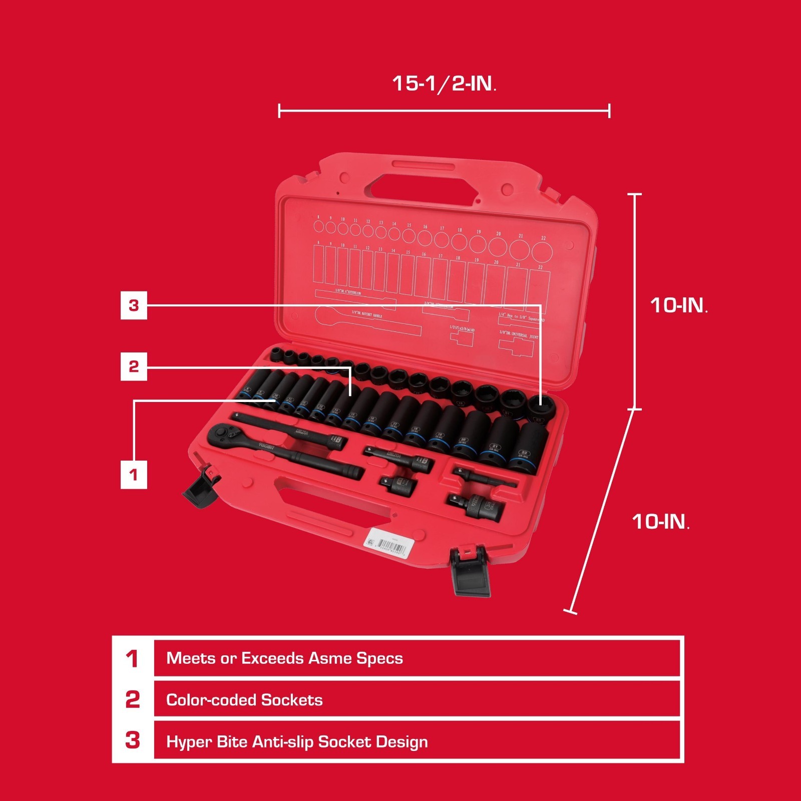 36-Piece 3/8-inch Drive Metric CRMO Impact Socket Set (mm)