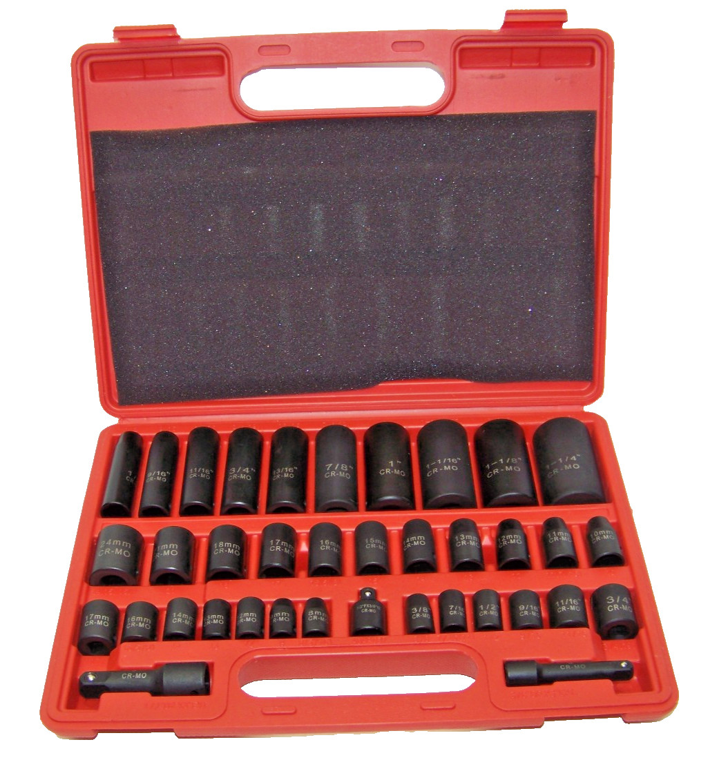 38 pcs Impact Socket Metric and SAE 3/8″ & 1/2″ Drive Deep & Shallow Duometric