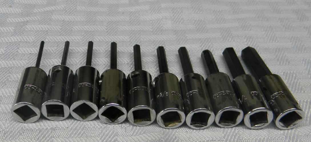SNAP-ON 1/4″ DRIVE 10PC SAE HEX DRIVER BIT SOCKET SET 1/16″-1/4″ #110ETMAY