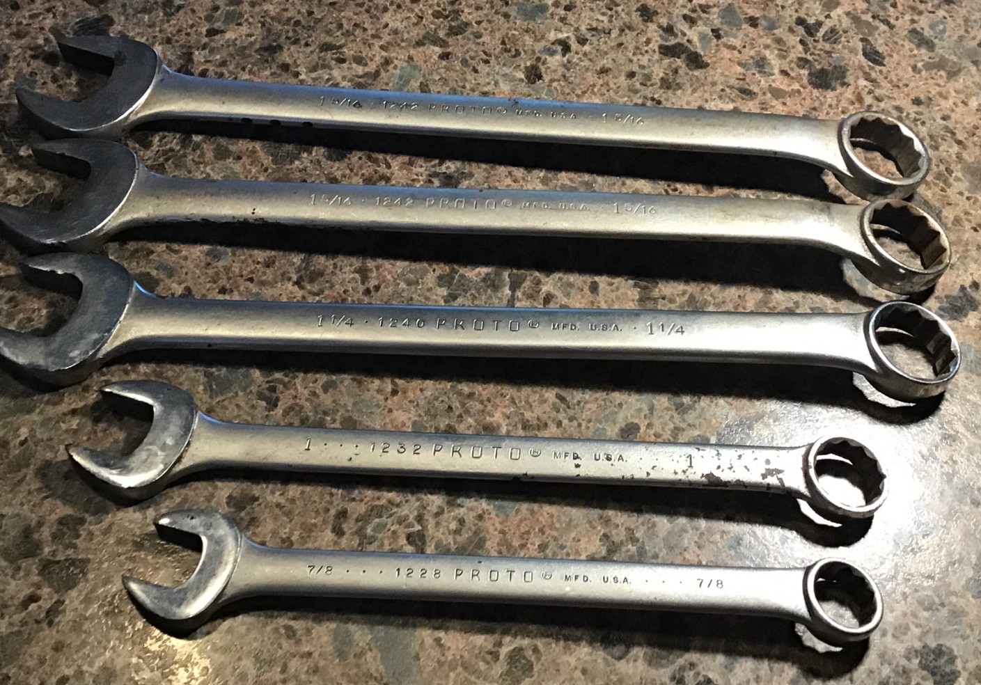 Proto Professional Combination Wrench Set 7/8, 1, 1 1/4, 1 5/16 (2) Total Of 5