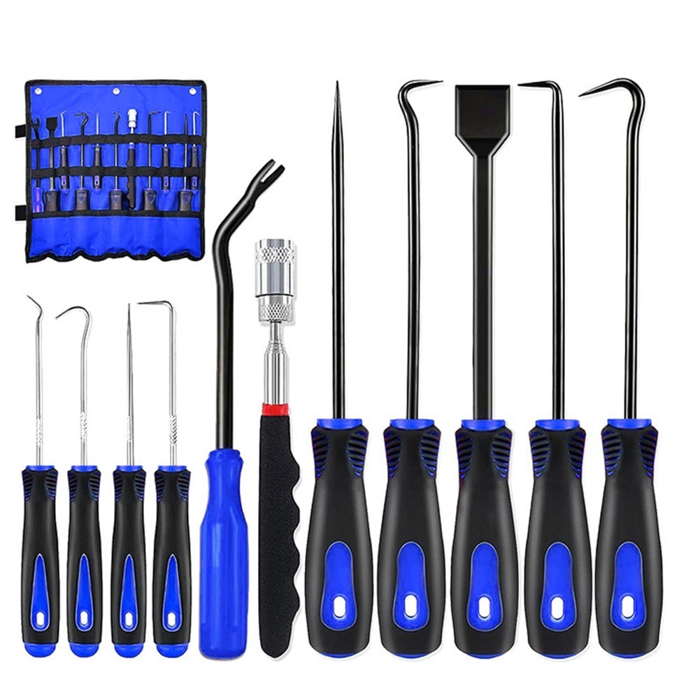 Car Maintenance Hook Puller Set 8 Pieces Blue with Alloy Steel and Rubber Grip