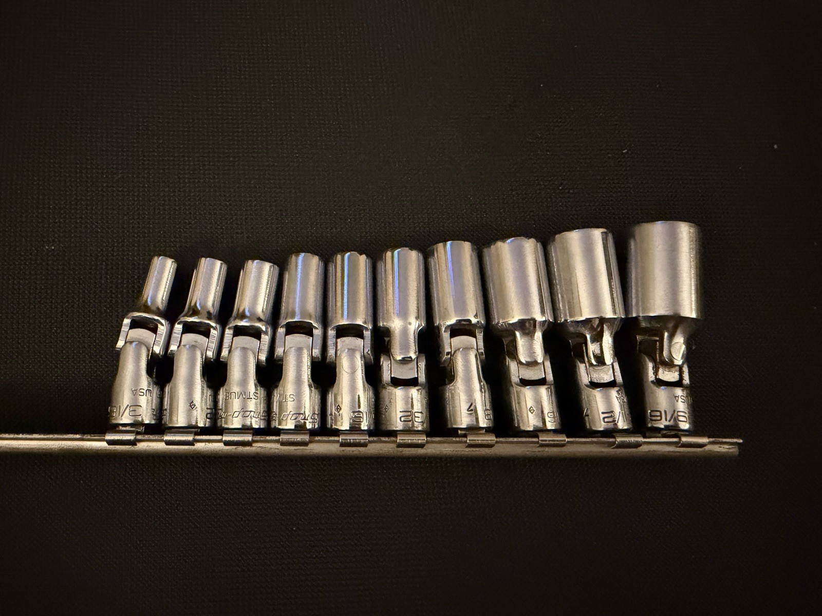SNAP ON MEDIUM DEPTH 12 POINT 1/4″ DRIVE SWIVEL SOCKET 10 PC SET 3/16-9/16″ STMU