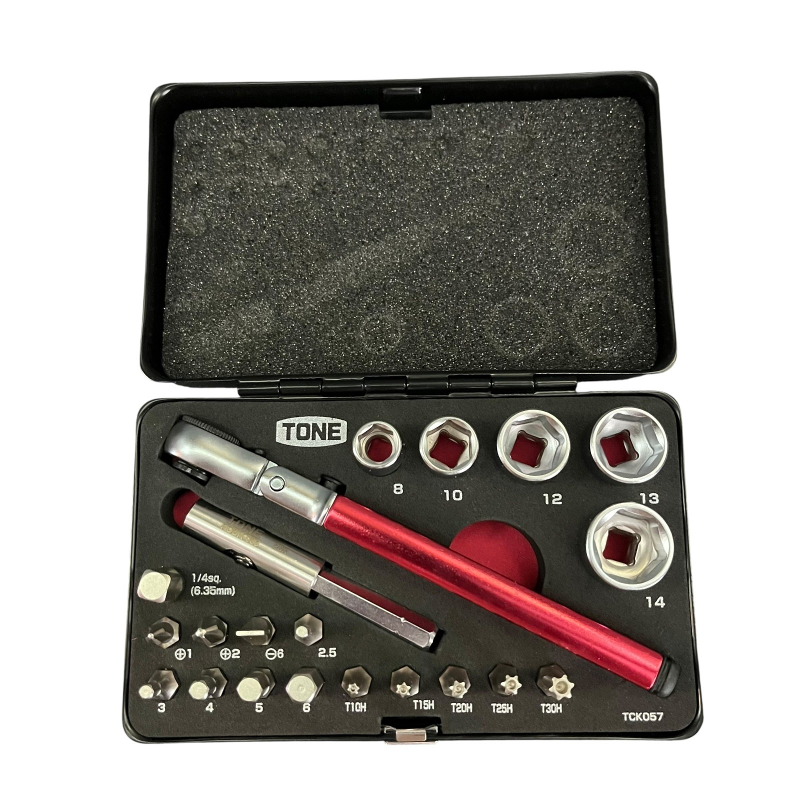TONE L-MIX21920MBK 21-piece Socket Wrench Bit Set in black metal case