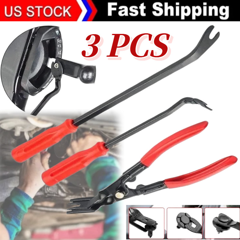 3PCS Auto Clip Pliers Set Fastener Remover Car Trim Rivet Removal Pry Tool US