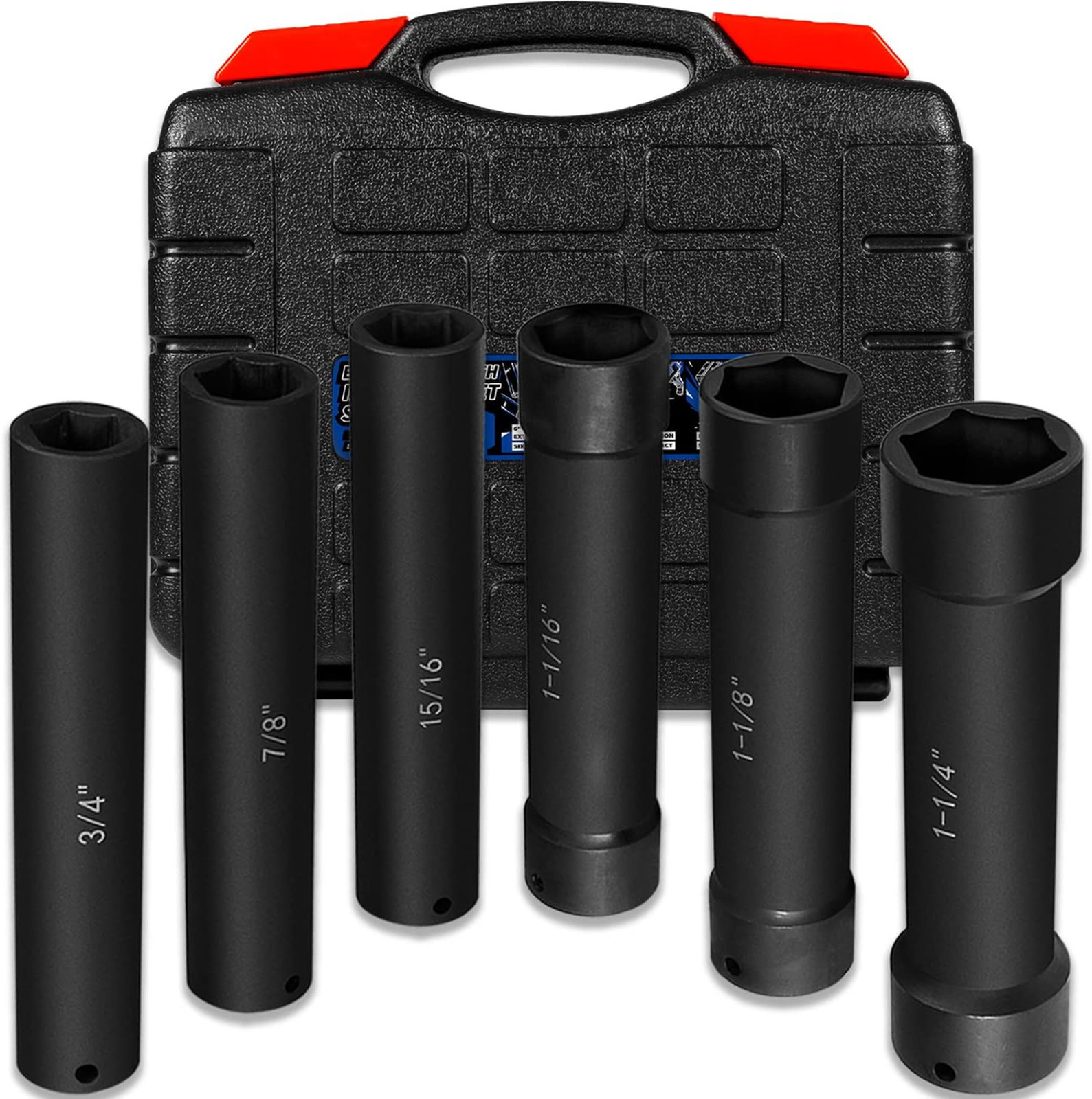 1/2 Inch Drive Extended Impact Socket Set – Extra Deep Hex Size 3/4 7/8 15/16 1