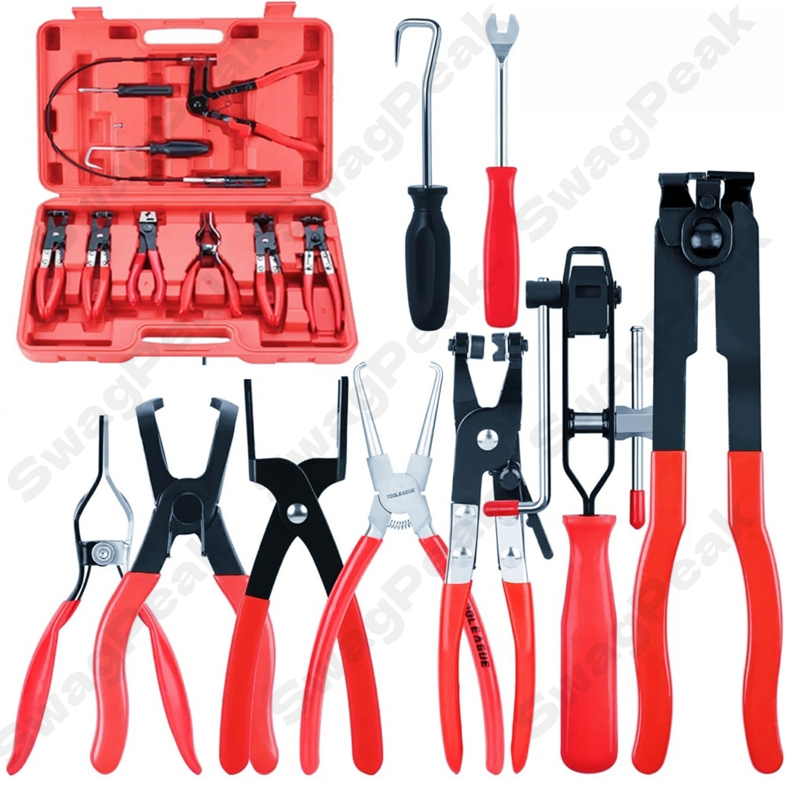10Pc Hose Clamp Clip Remover Pliers Wire Long Reach Kit Fuel Oil Water Hose Tool