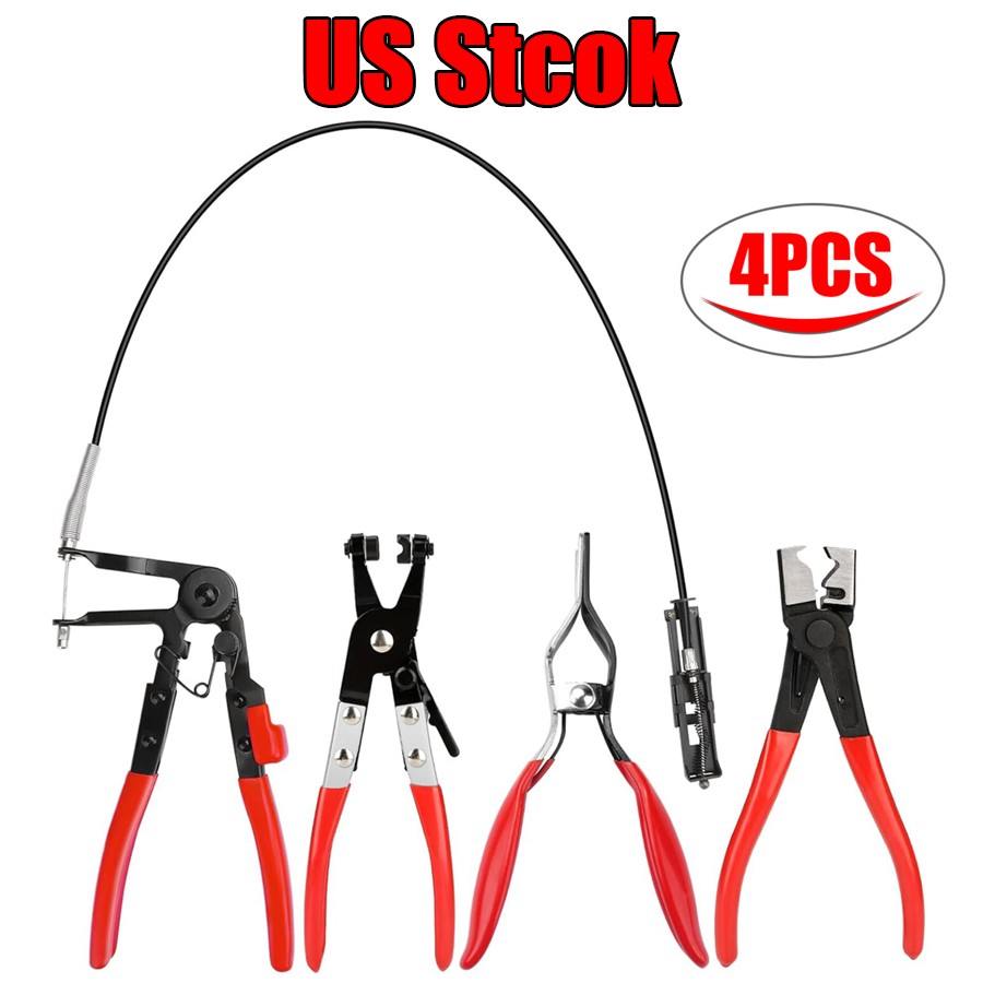 4Pcs Hose Clamp Pliers,Remover Kit with Long Reach Wire Spring Hose Clamp Pliers