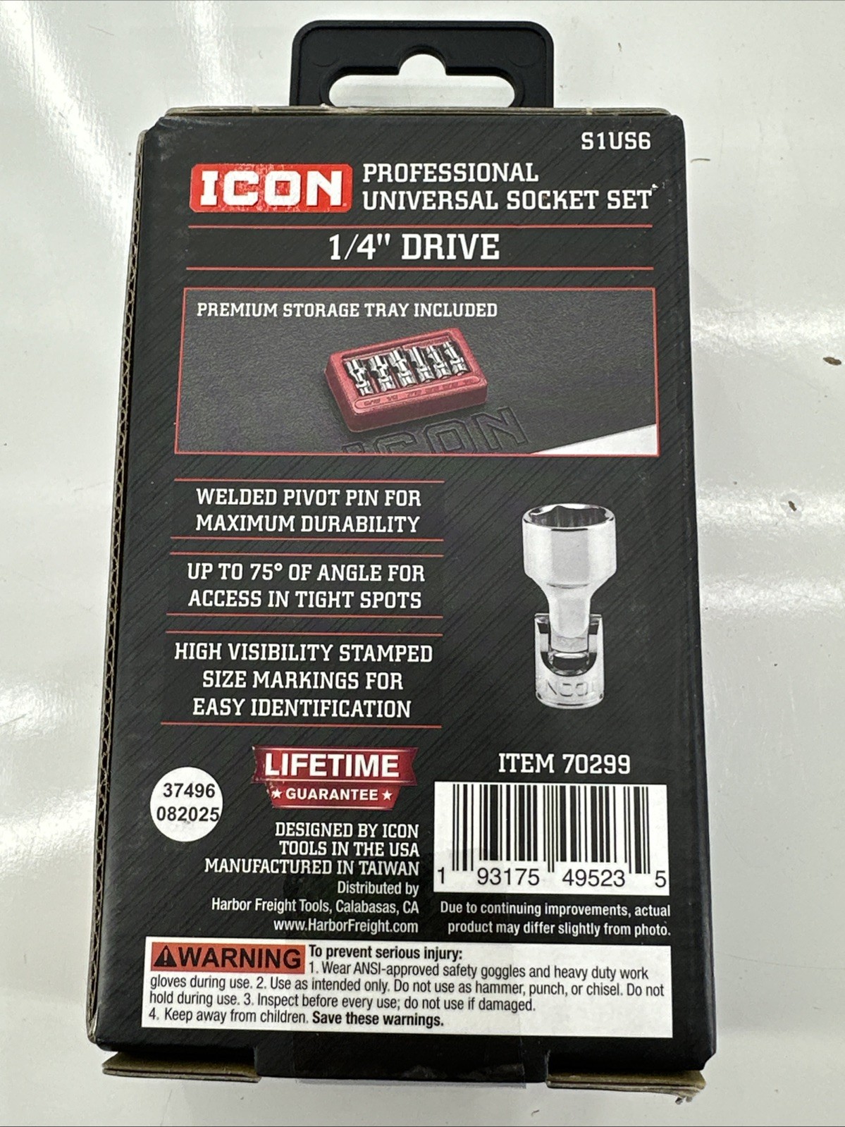 ICON 1/4 “Drive SAE Professional Universal Joint 6 Pcs Set 1/4” – 9/16” S1US6