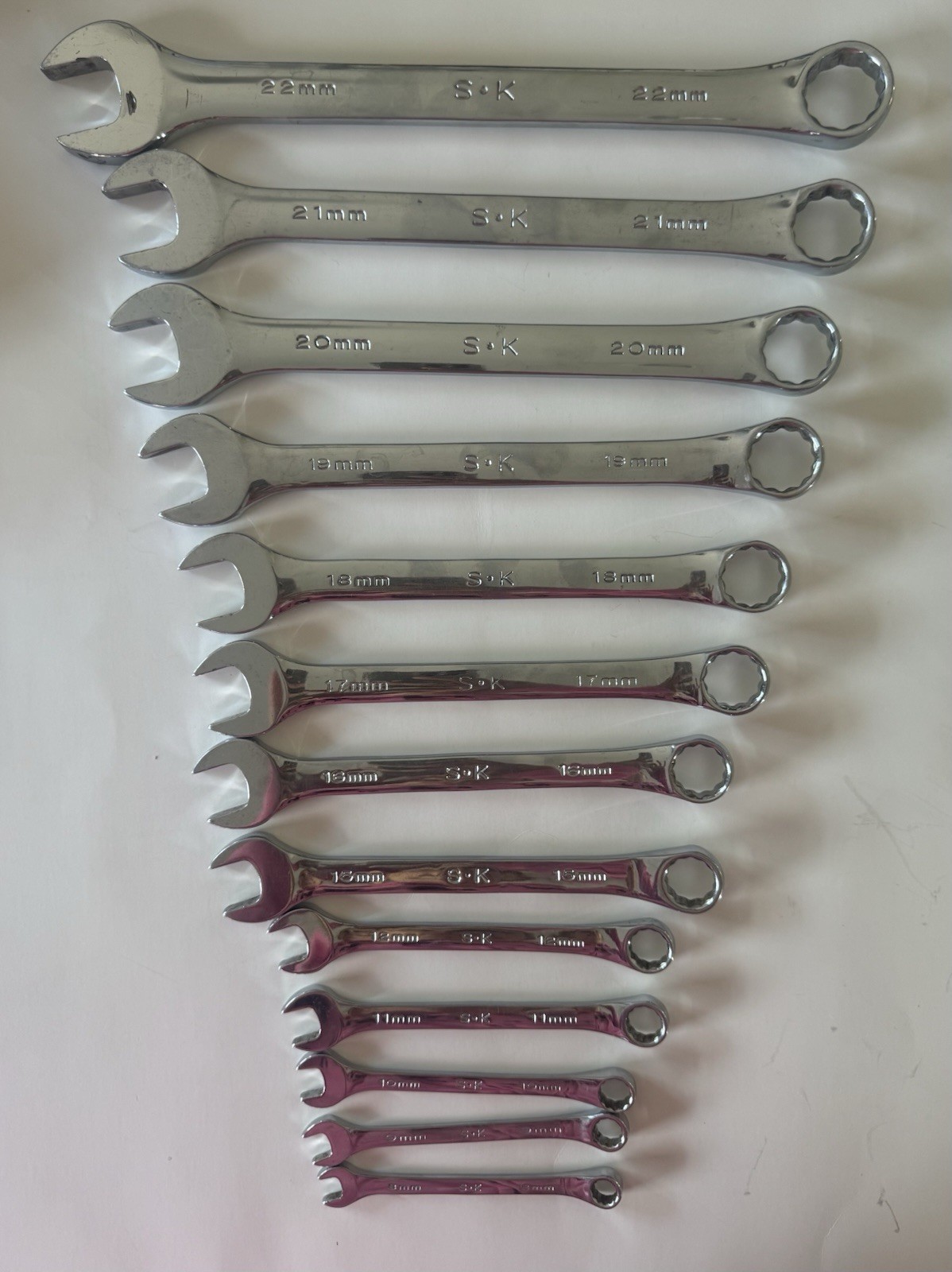 Vintage S.K. Tools 86265 USA Combination Wrench Set w/ Original Rack