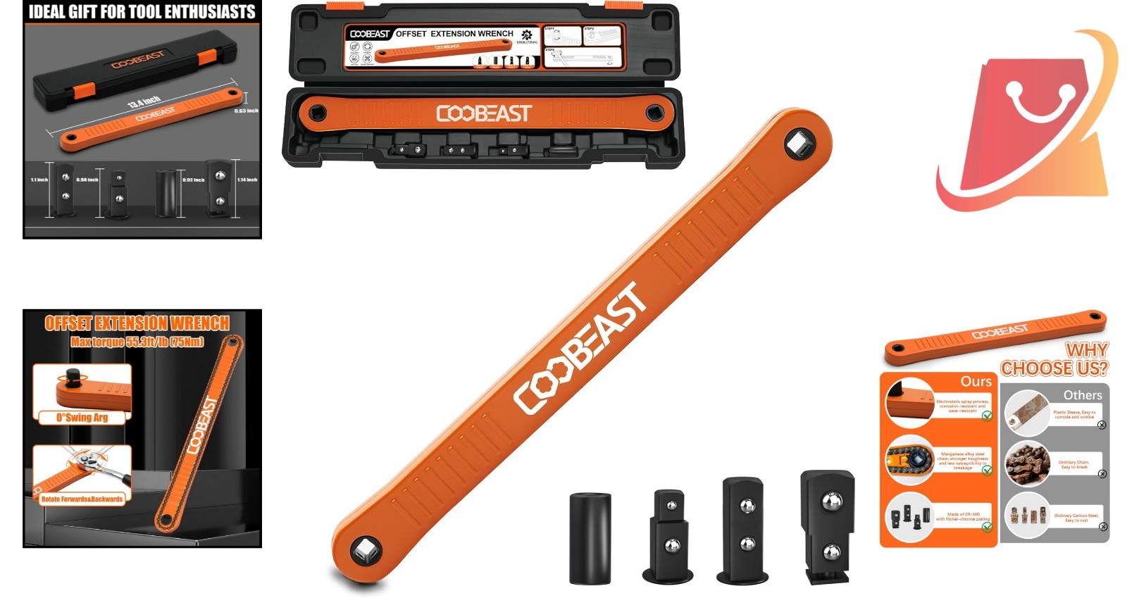 Offset Extension Wrench Impact Ready Socket Kit 1/4 3/8 1/2 Square Drive