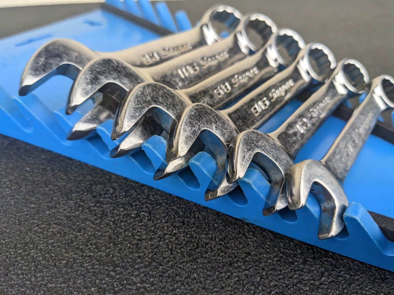 #bn457 Snap-On 12 Pt 6 Piece 7/16″-3/4″ Midget Combination Wrench Set OXI706B
