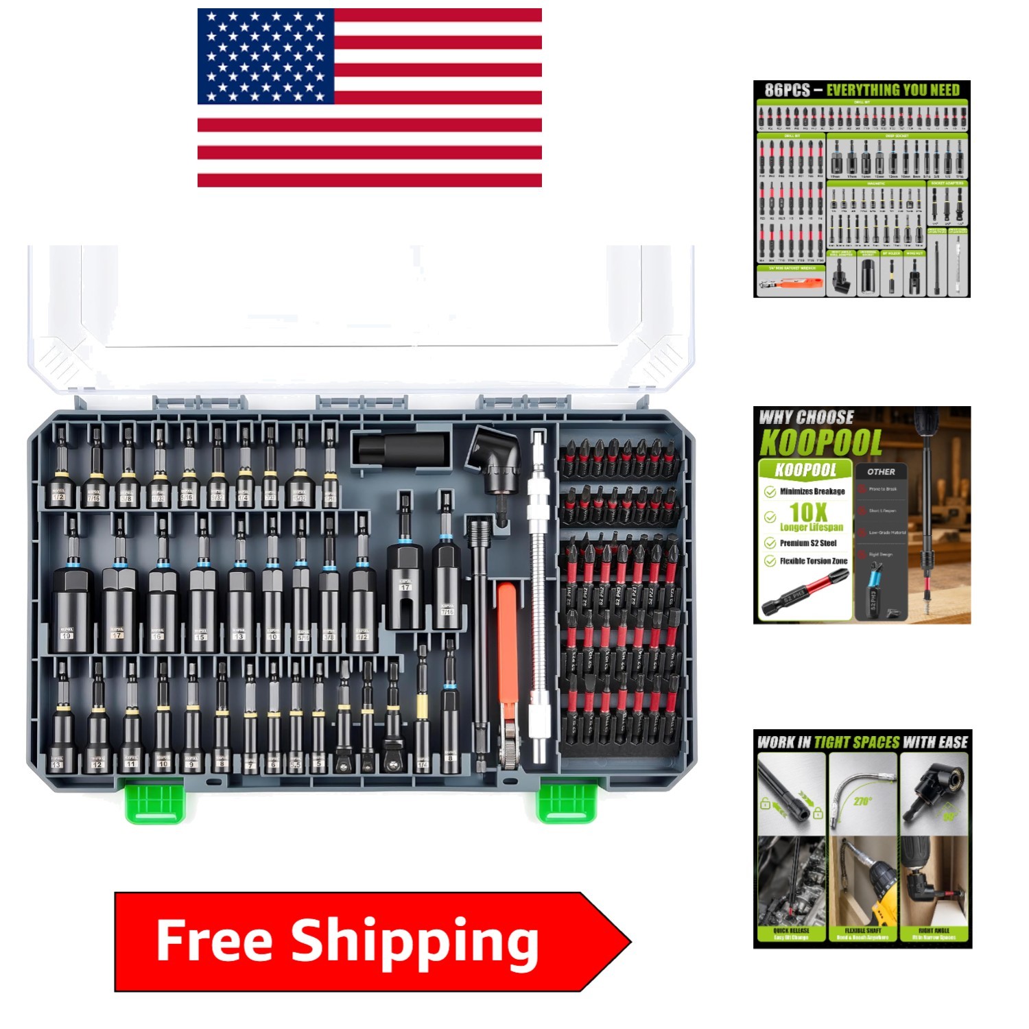 Impact Driver Magnetic Socket Set: 86 PCS with Deep Sockets and Universal Socket
