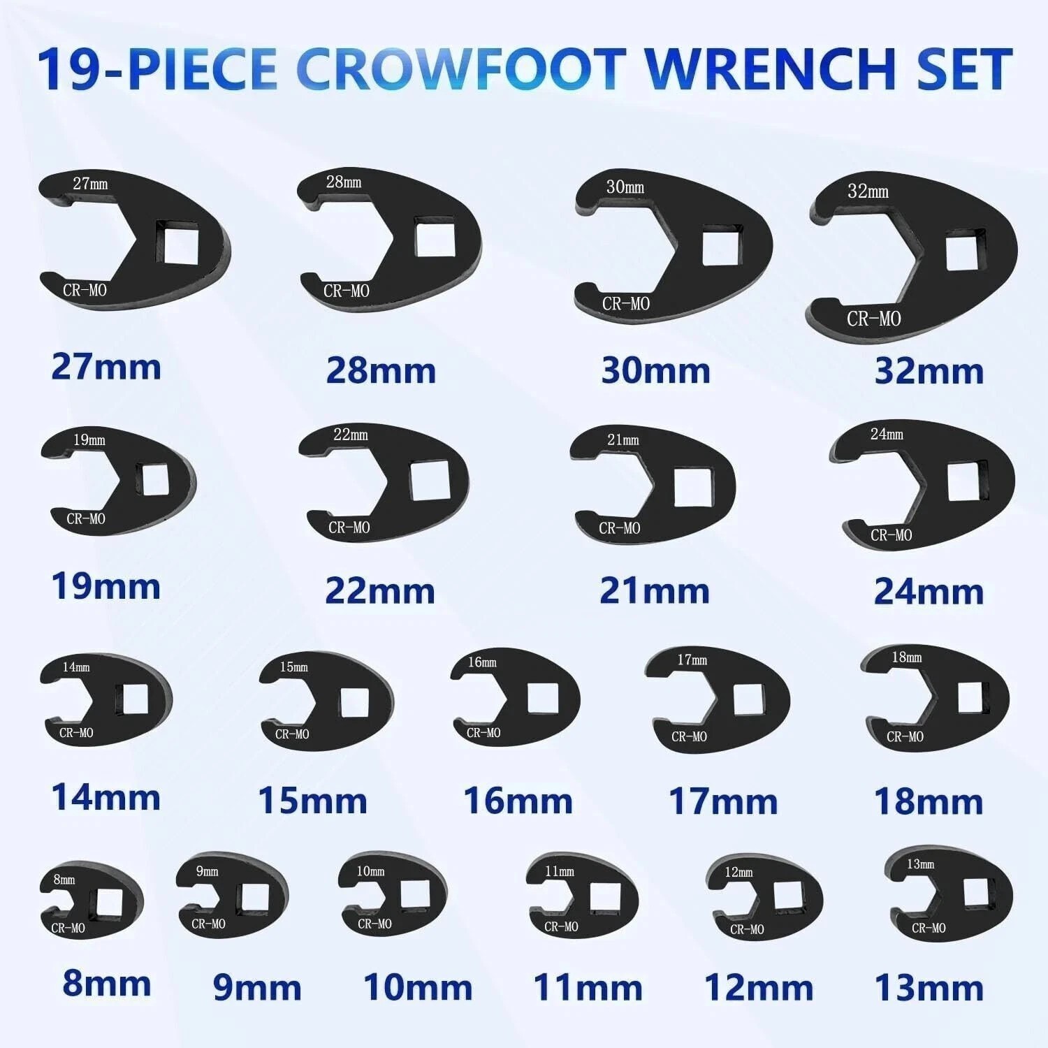 19PCS Crows foot Wrench Set 1/2″ and 3/8” Drive Flare Nut Crowfoot Wrench Set
