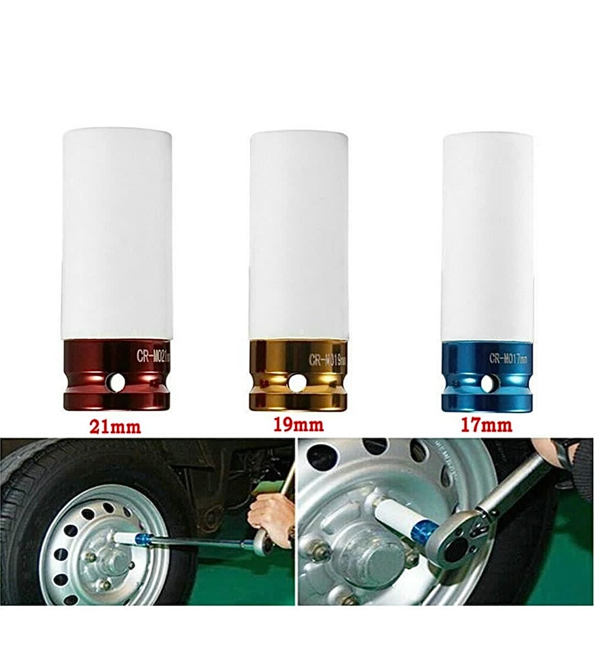3pc Alloy CR-V Wheel Impact Socket Set 1/2″ Drive 17mm 19mm 21mm Deep Thin Wall