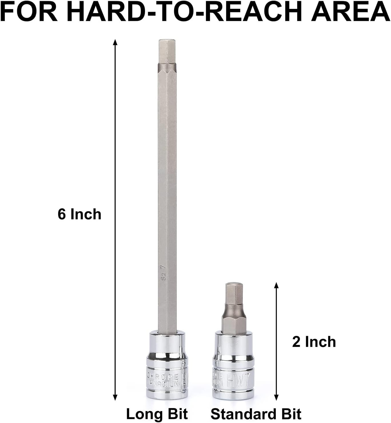 3/8″ Drive Extra Long Allen Hex Bit Socket Set, S2&CR-V, Metreic&SAE, 18 Piec…