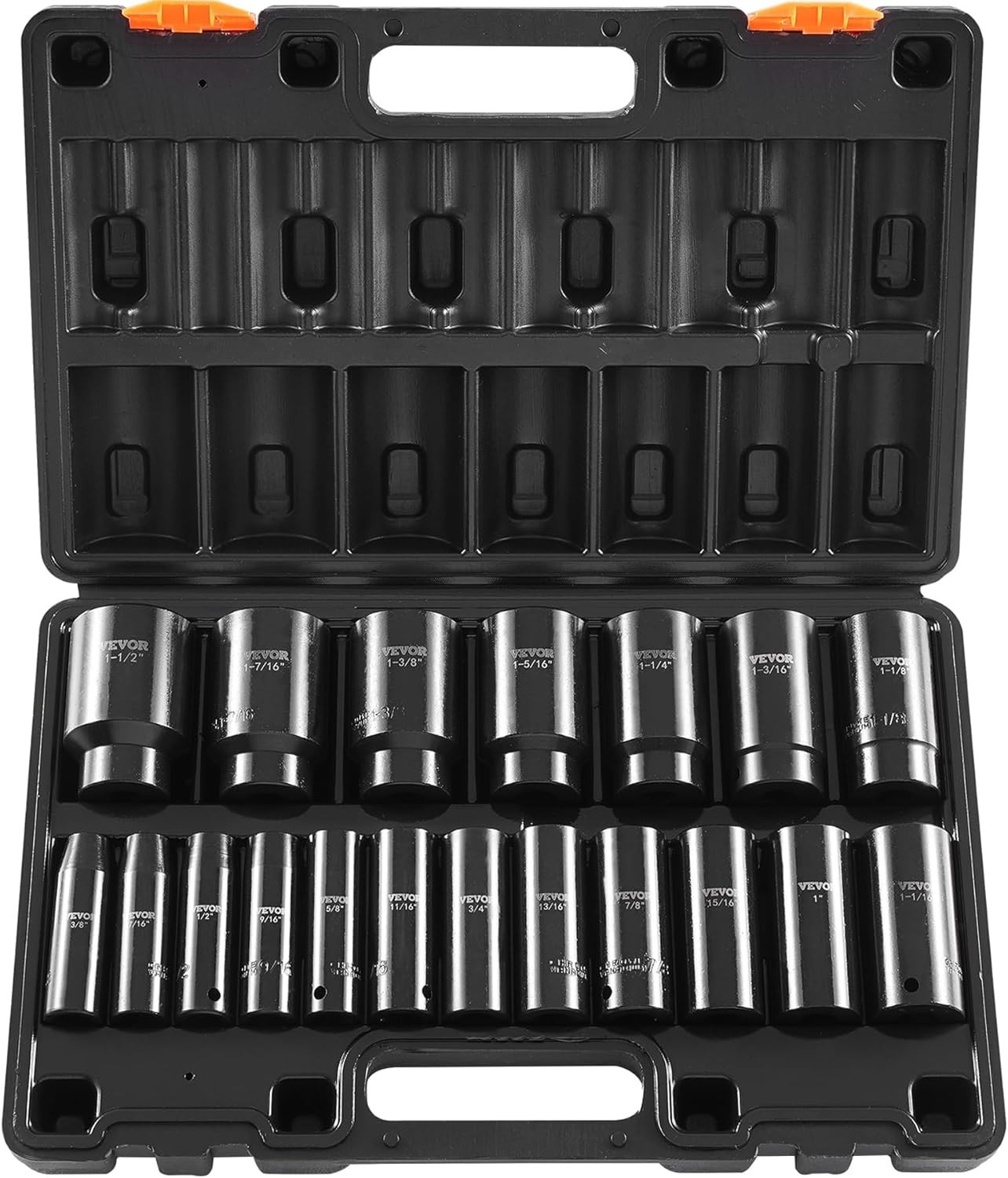 Impact Socket Set 1/2 Inches 19 Piece, Deep Socket, 6-Point Sockets, Rugged C…