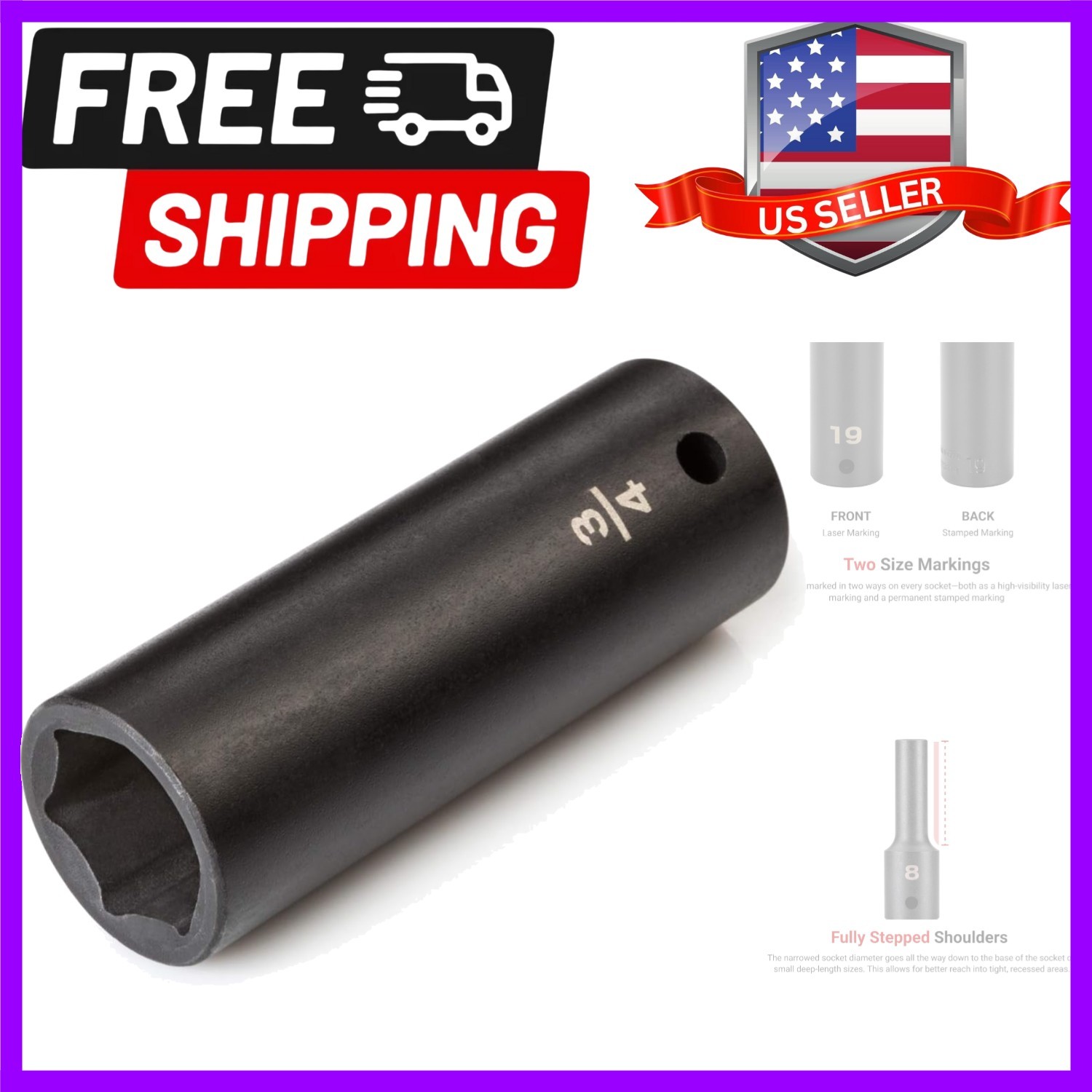 1/2 Inch Drive x 3/4 Inch Deep 6-Point Impact Socket |
