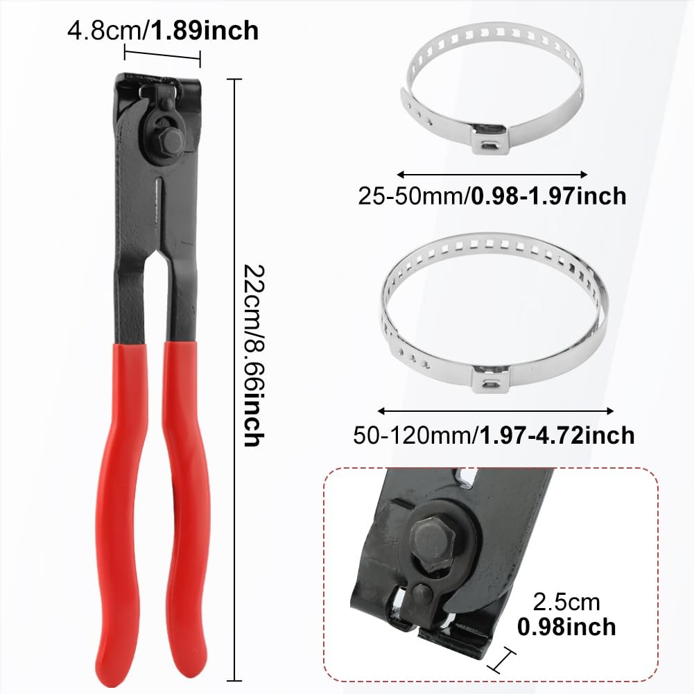 CV Boot Clamp Plier with 10PCS Stainless Steel Clamps, Small and Red