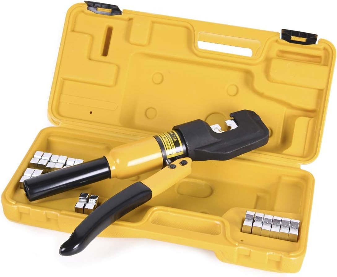 10 Tons Hydraulic Crimping Tool Battery Cable Lug Terminal Yellow, Black