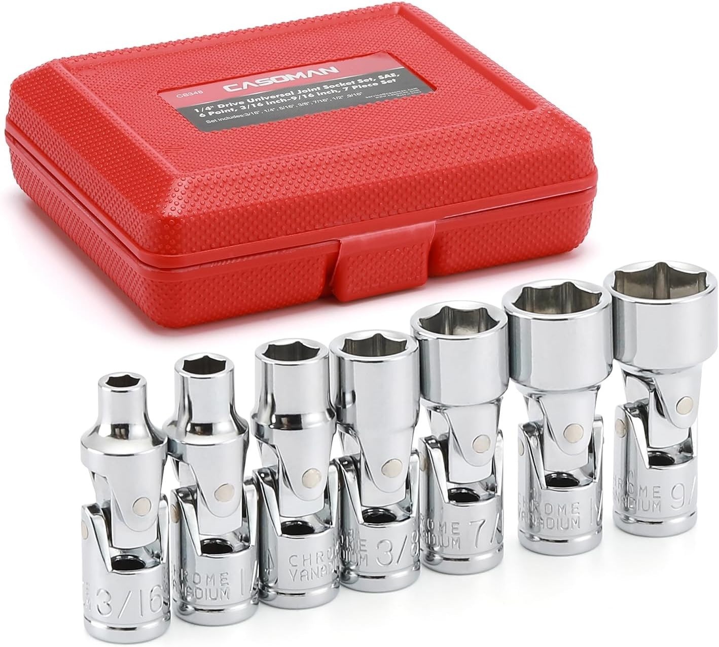 7PCS 1/4″ Drive Universal Flex Socket Set, SAE, 3/16″ to 9/16″, 6-Point