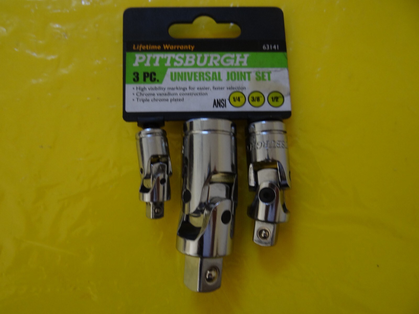 NEW Pittsburgh Universal Joint Set Three Pieces 1/4″ + 3/8″ + 1/2″ Chrome