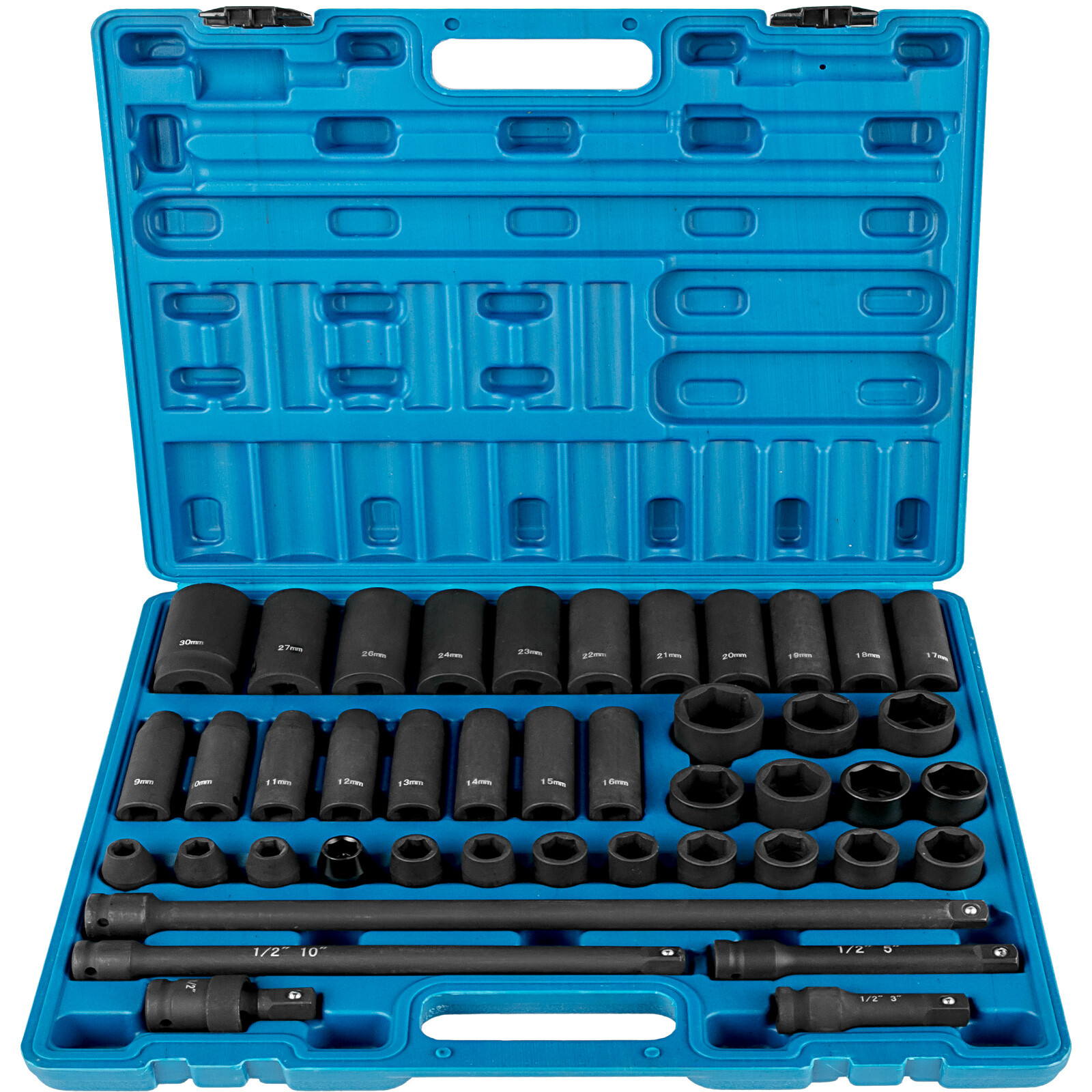 Impact SocketSet 1/2 Inch 43 Pcs Standard/Deep 9 to 30 MM 6-Point Extension Bar