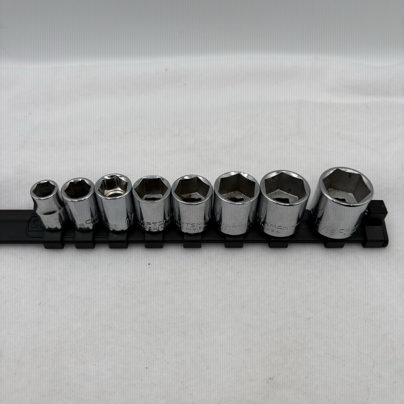 8 Craftsman 3/8″ drive sockets-6 pt: 3/8 7/16 1/2 9/10 5/8 11/16 3/4 13/16