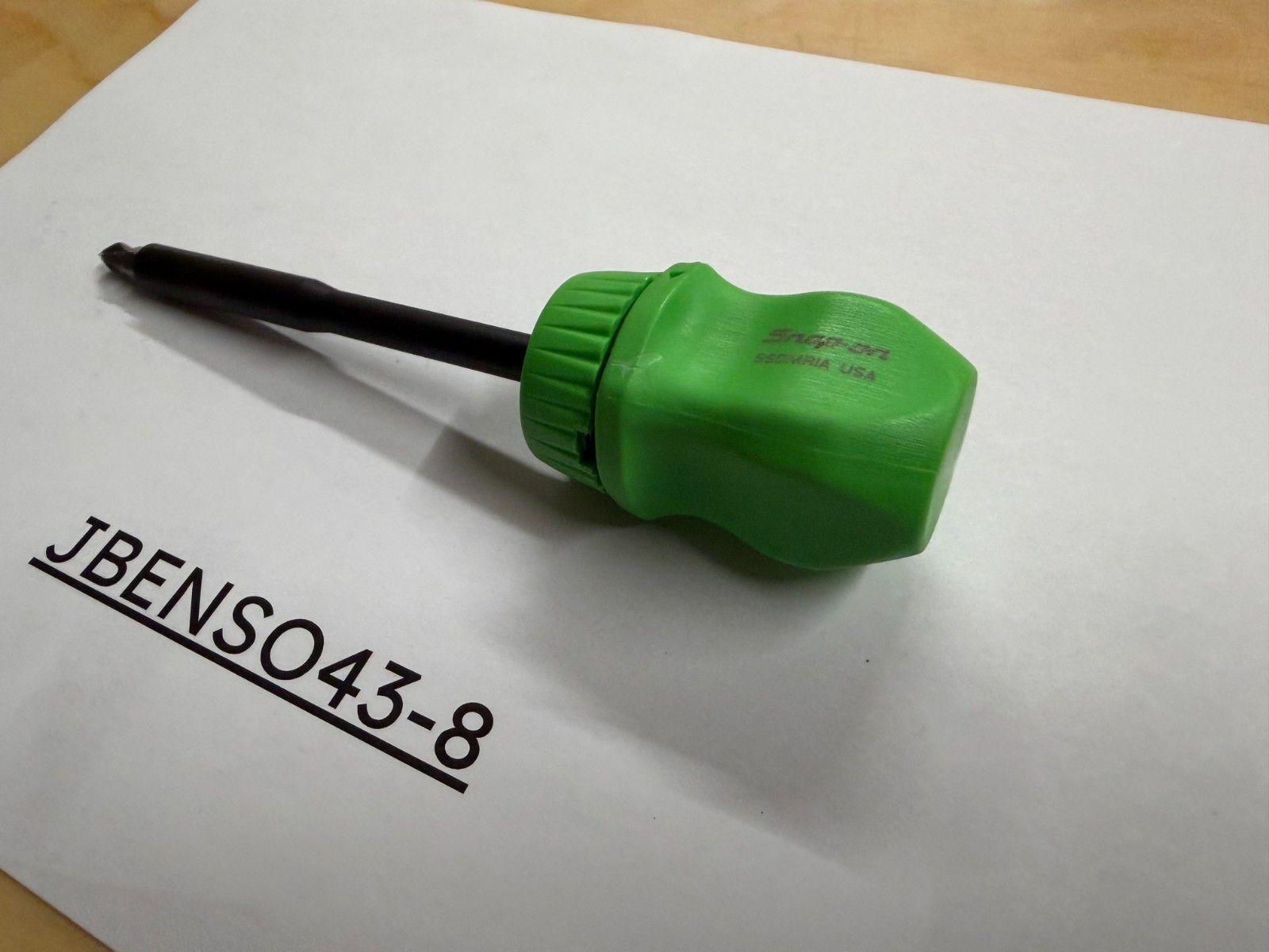 Snap-on Tools NEW RARE GREEN Stubby Hard Grip Long Shaft Ratcheting Screwdriver