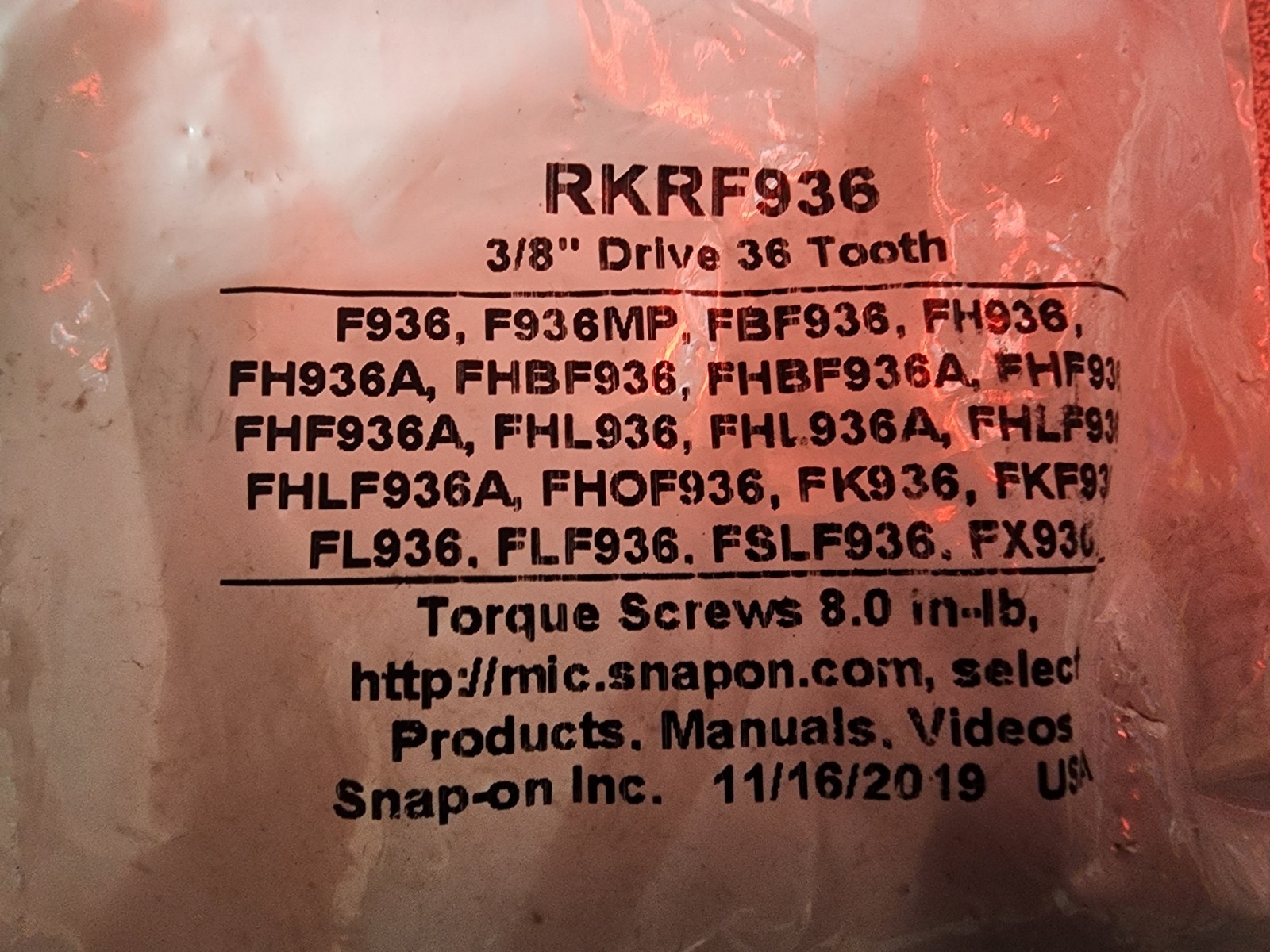 NEW Snap-On ™ Tools RKRF936 3/8″ Drive 36 Tooth Ratchet Repair Kit F936 FH936