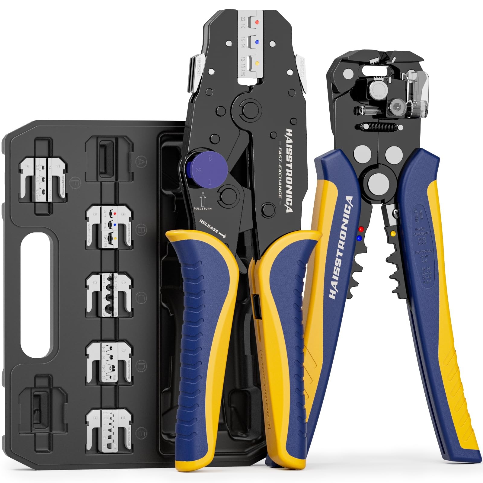 Haisstronica 8PCS Rapid Replace Ratchet Crimping Tool Set Yellow,black,blue