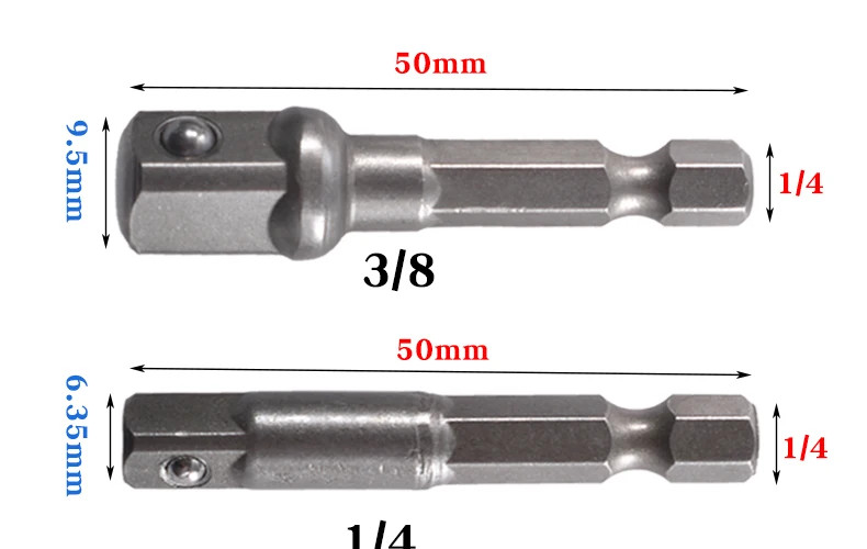 3PC Drill Socket Adapter Set 1/4″ Hex Shank to 1/4 3/8 1/2 Drive Tool UK