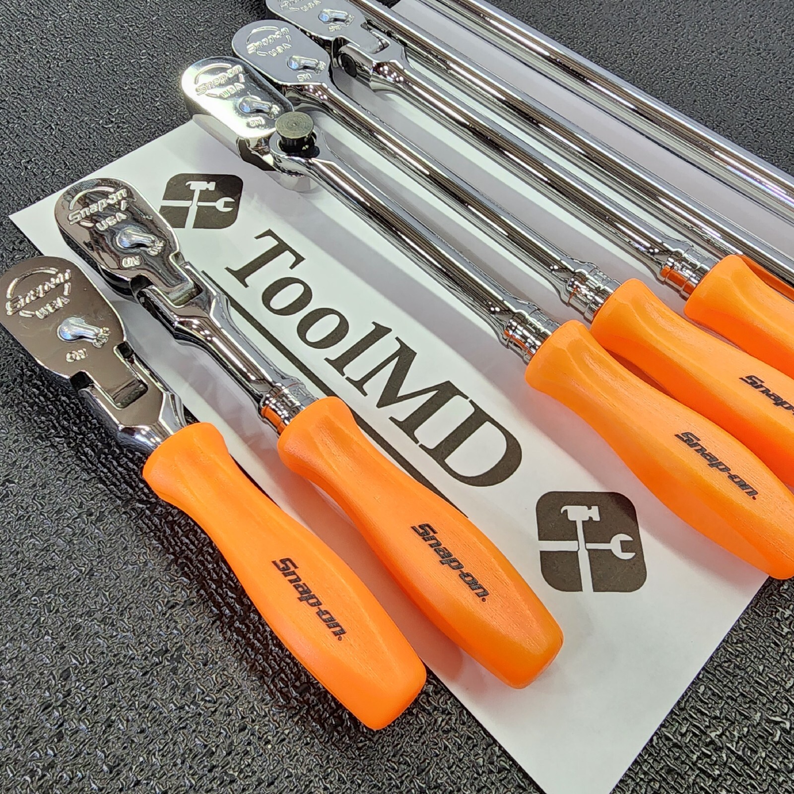 Snap-on Tools USA NEW 7pc ORANGE Hard Handle 3/8″ Drive Fixed Flex Ratchet Set