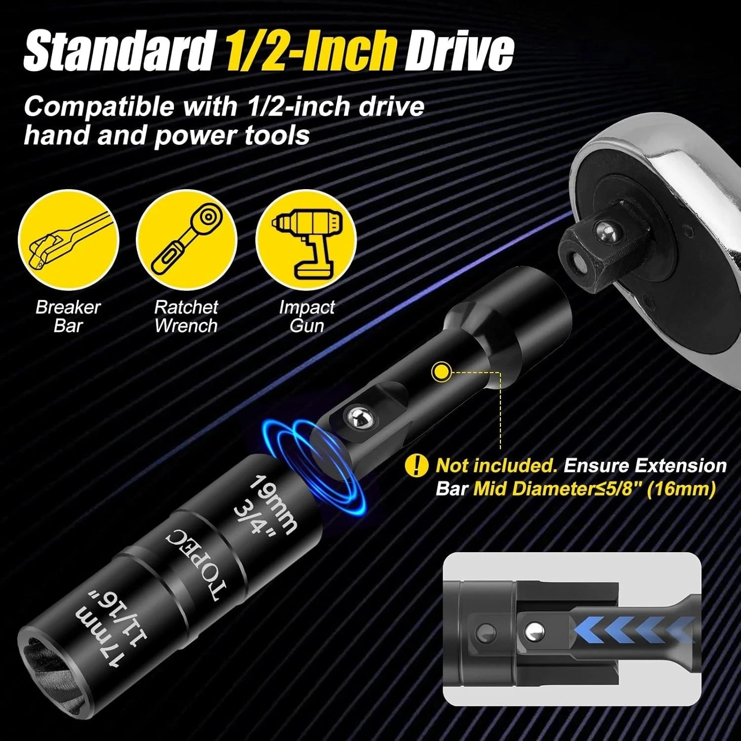 17mm 19mm Flip Lug Nut Extractor 1/2 Drive Wheel Lock Removal Socket Tool PQ