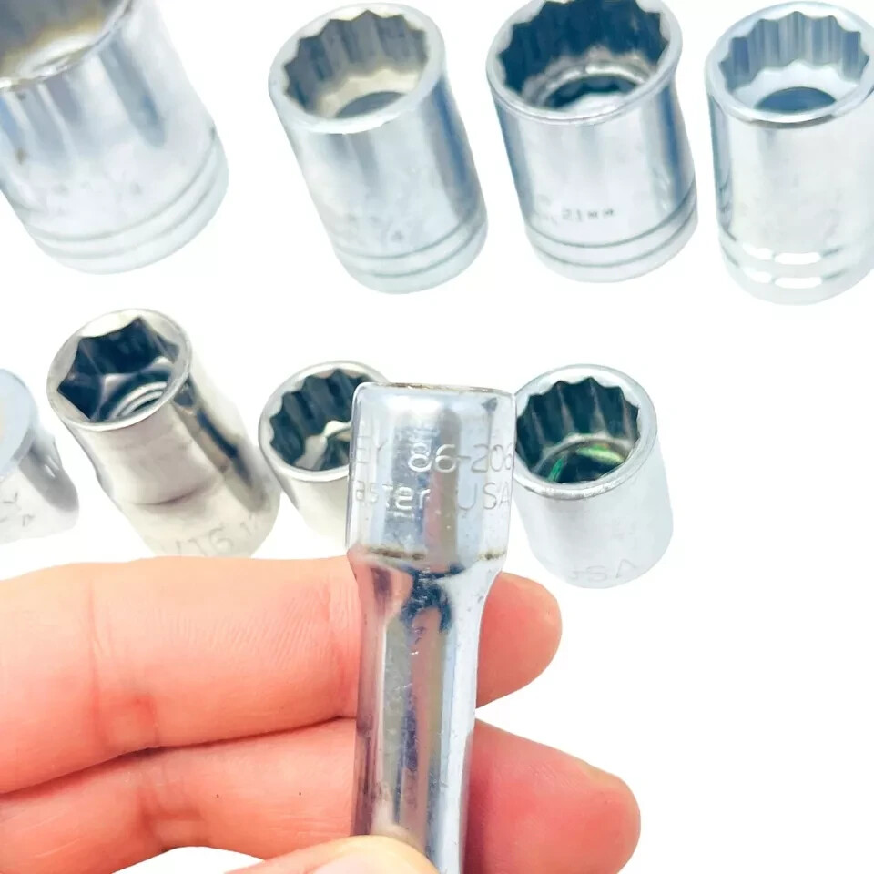 11 Pcs Bonney, Proto, Stanley 3/8 in Extension and 1/2 in Drive Socket Set, USA