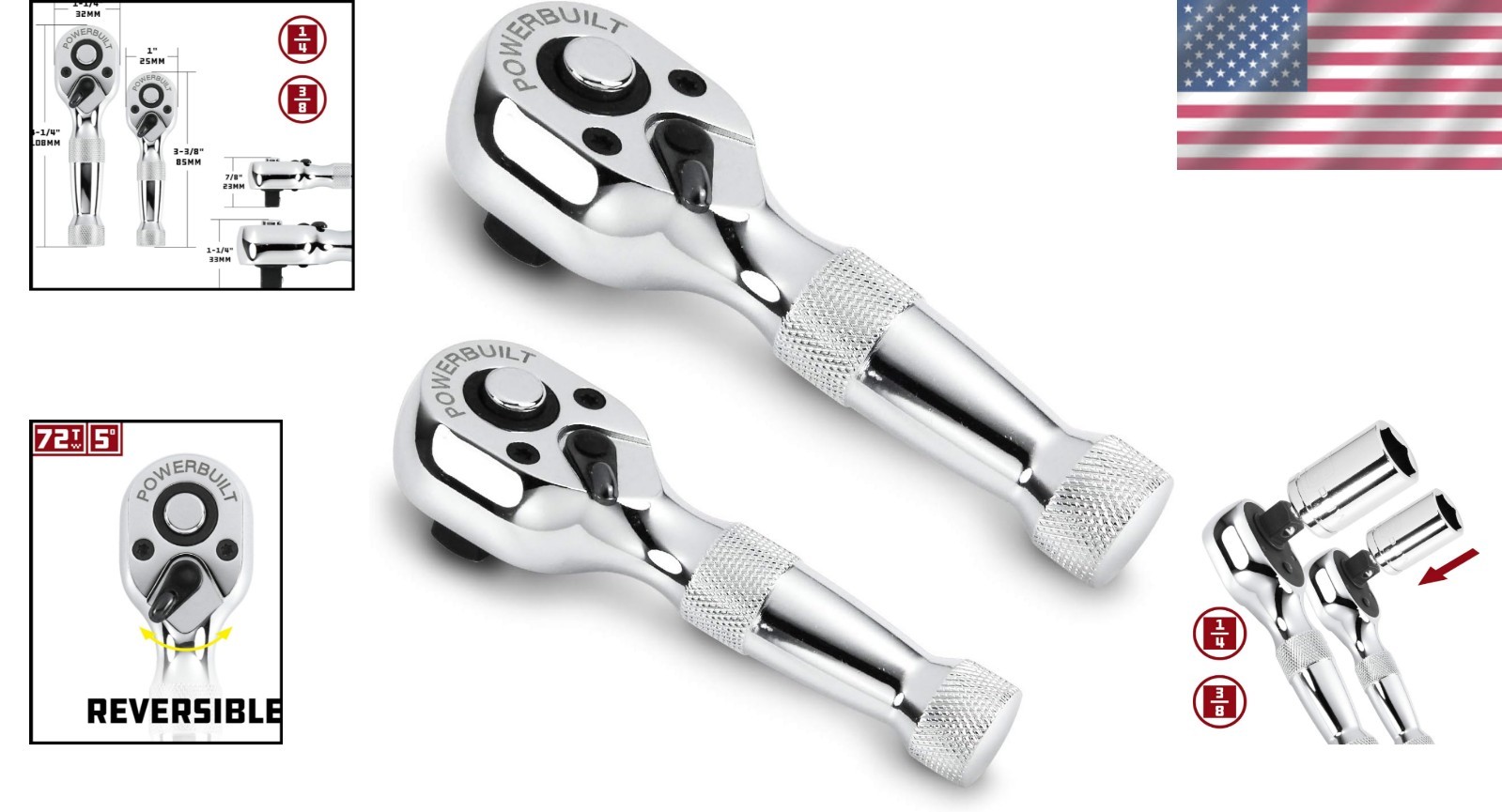 Quick-Release 72-Tooth Stubby Ratchet Wrench Set – Chrome Vanadium Steel