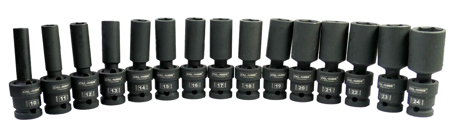 15 PC 1/2″ DR. Universal Swivel Deep Impact Socket METRIC PRO Radius 10-24mm Set
