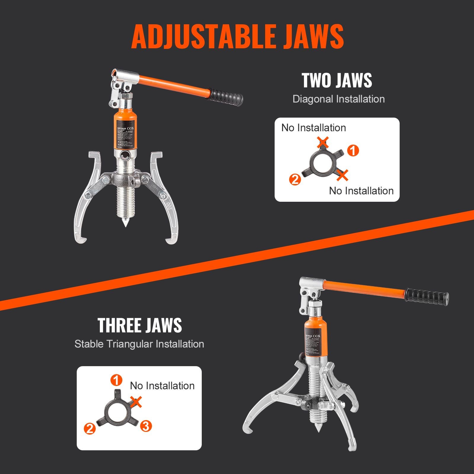 5T Hydraulic Gear Puller, 8in Max Spread, 2 & 3 Jaws for Machinery