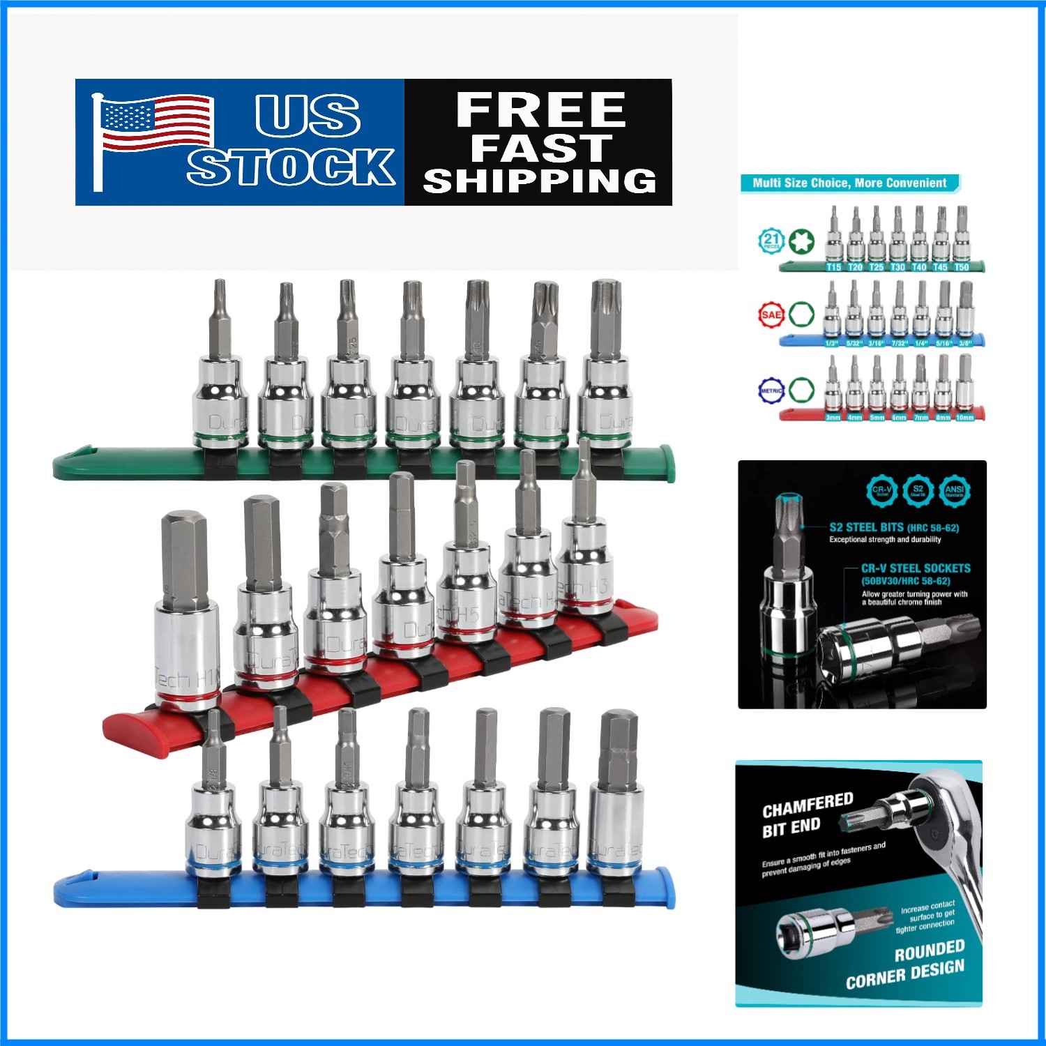 3/8» Drive Allen Bit Socket Set – 21 Pieces in Chrome Plated Steel
