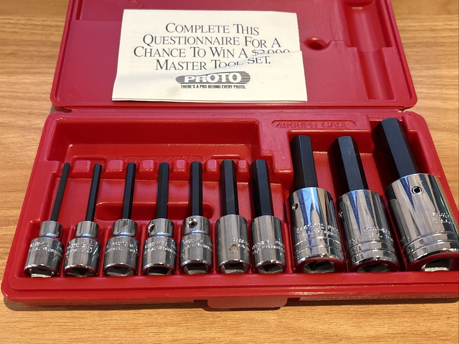 Proto 10 pc. 1/2″ & 3/8″ Drive SAE Hex Bit Socket Set 4990 & 5441 & Case 4968PB