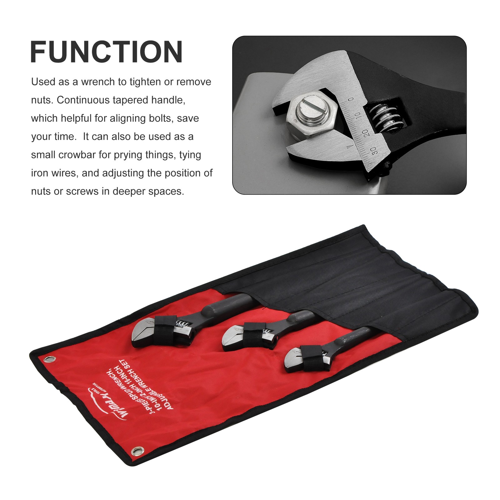 10″ 12″ 16″Adjustable Construction Spud Wrench Set SAE &Metric Scale Marked 3pcs