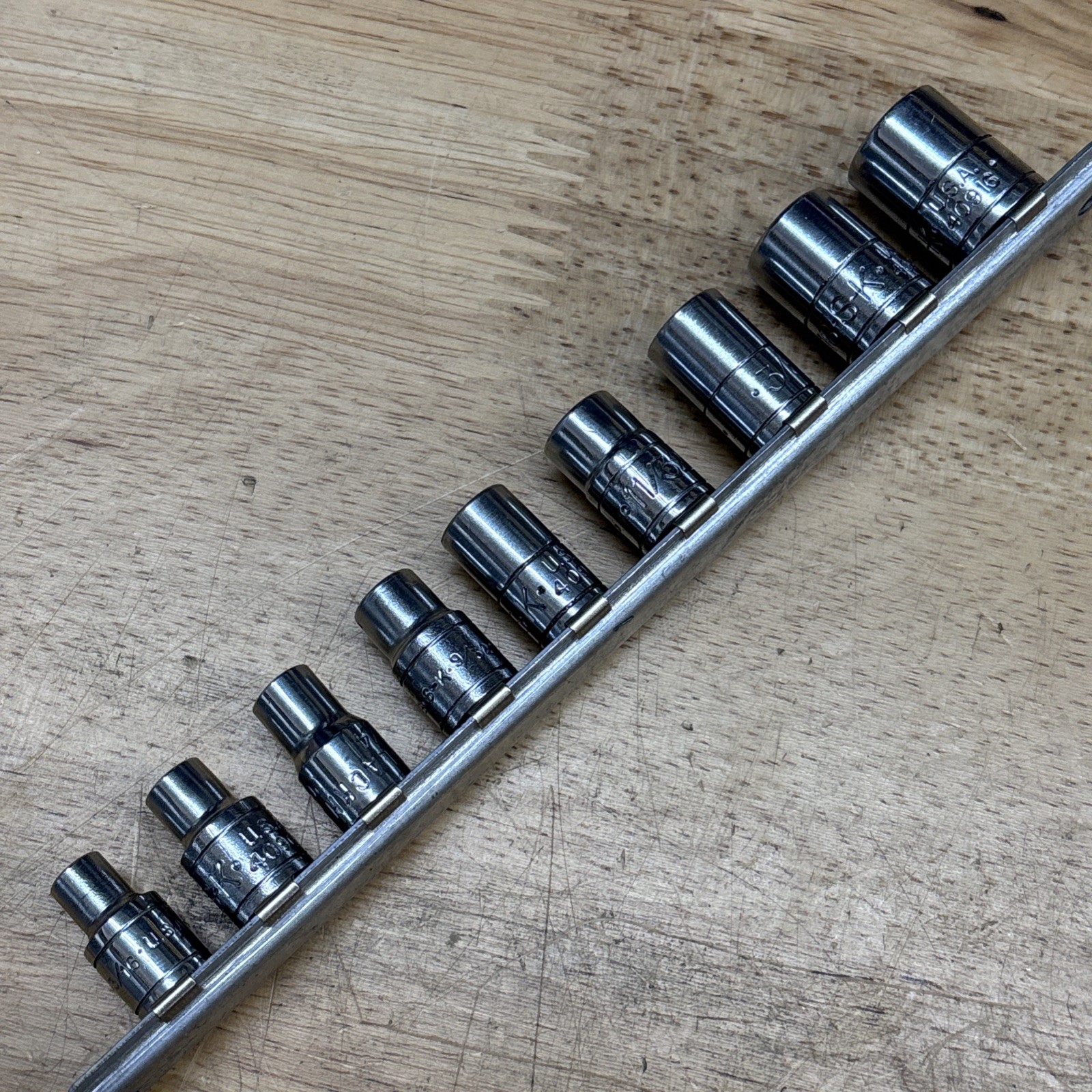 9pc S-K Blackhawk 6pt 1/4” Drive SAE Socket Set 3/16″ – 1/2″ Snap-on A265 Rail