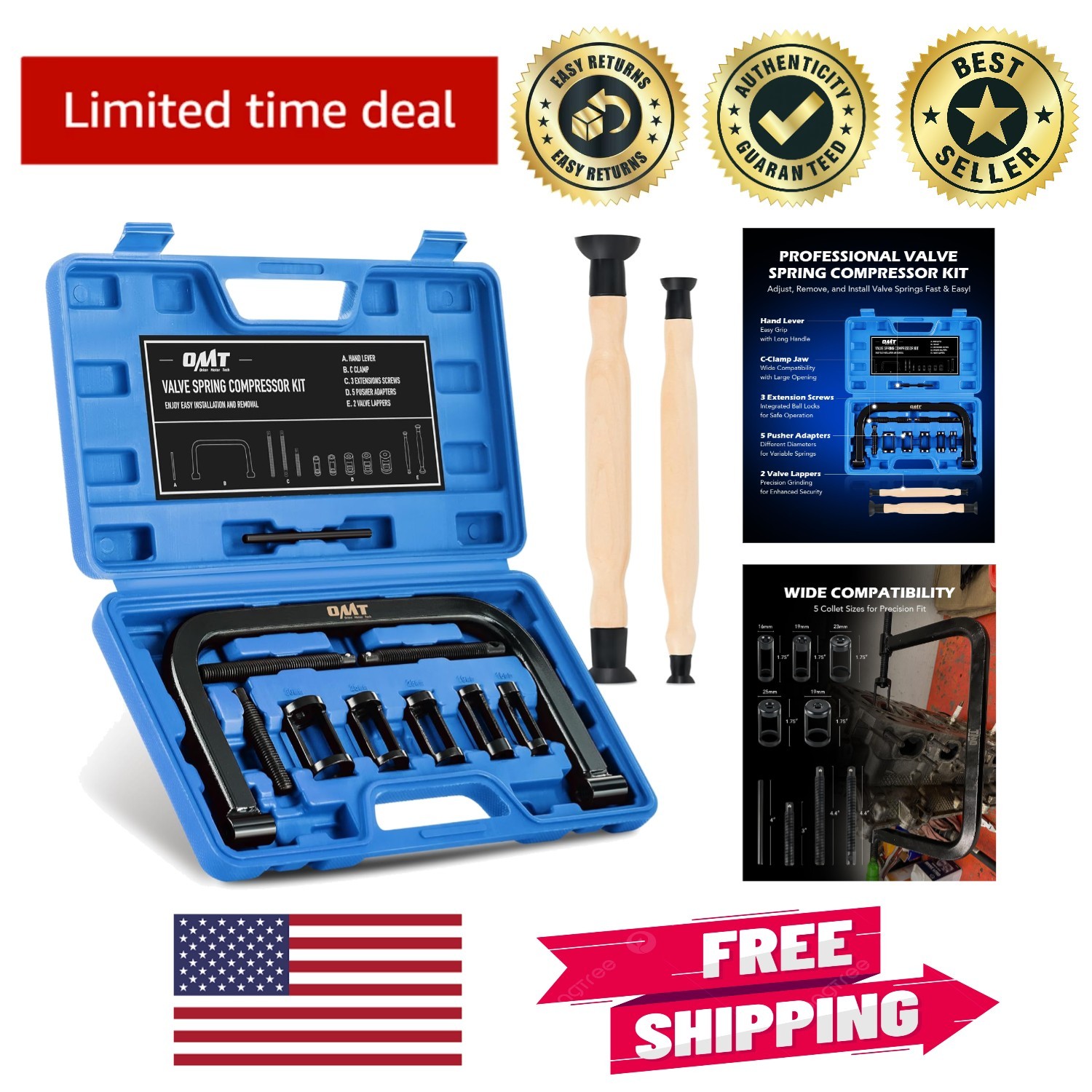 Portable Valve Spring Compressor Kit with Storage Case for Smooth Engine Repairs