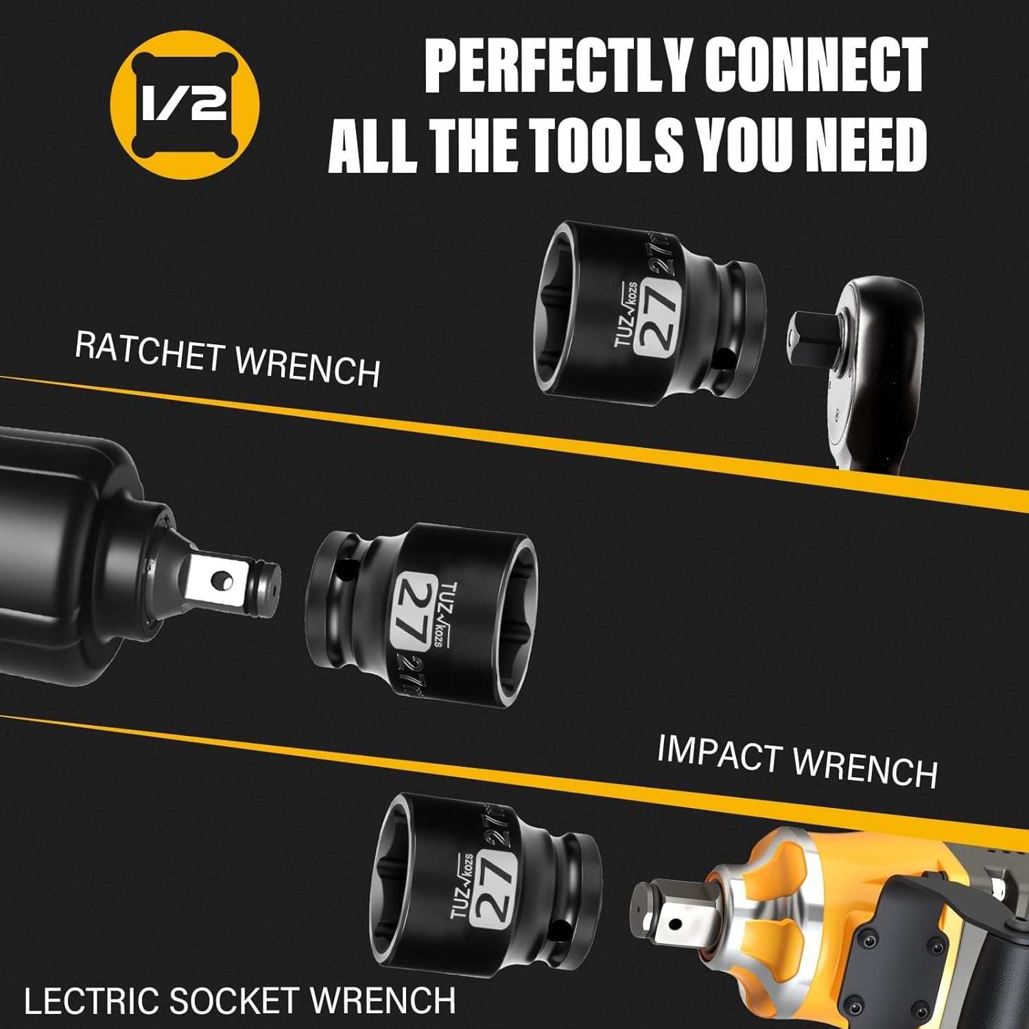 Durable 1/2 Inch Drive 27mm Shallow Impact Socket – Corrosion-Resistant Design