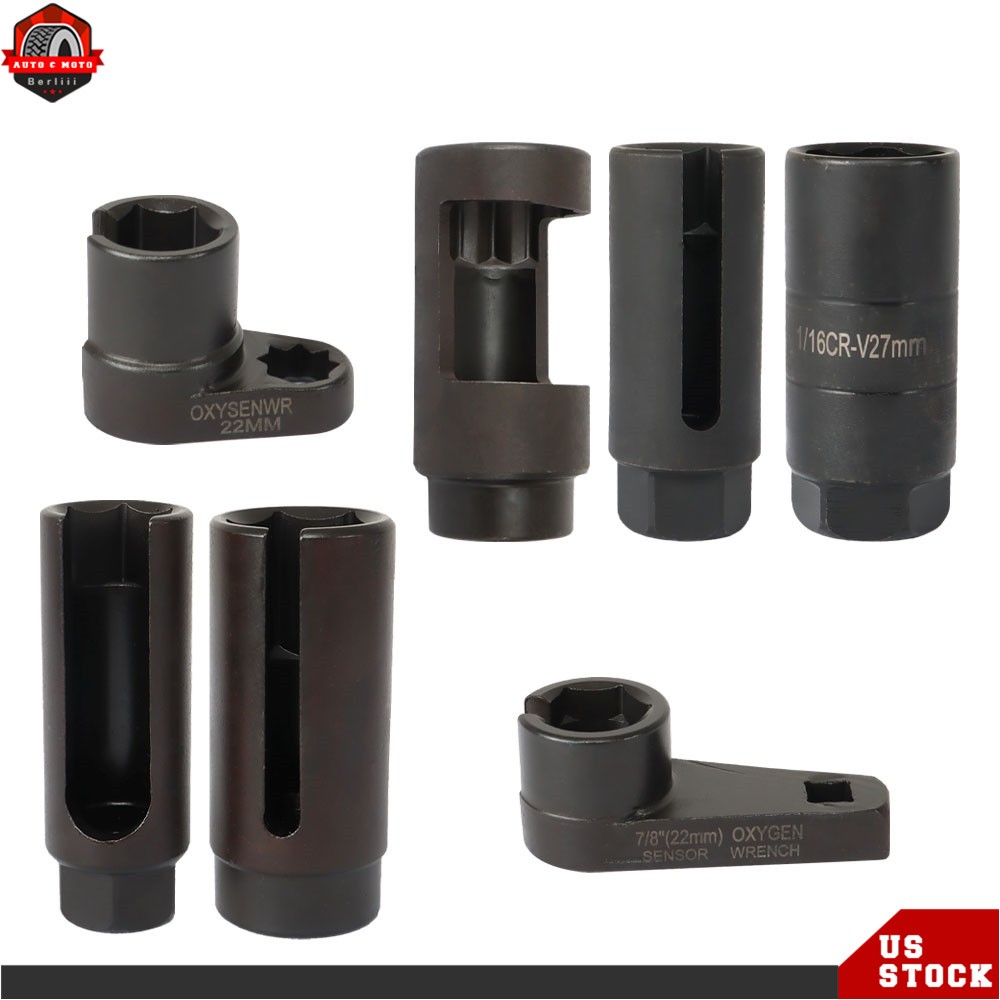 7 Pieces Oxygen O2 Sensor Wrenches Socket Tool Kit 1/2″ 3/8″ 7/8″ 22mm 27mm 29mm