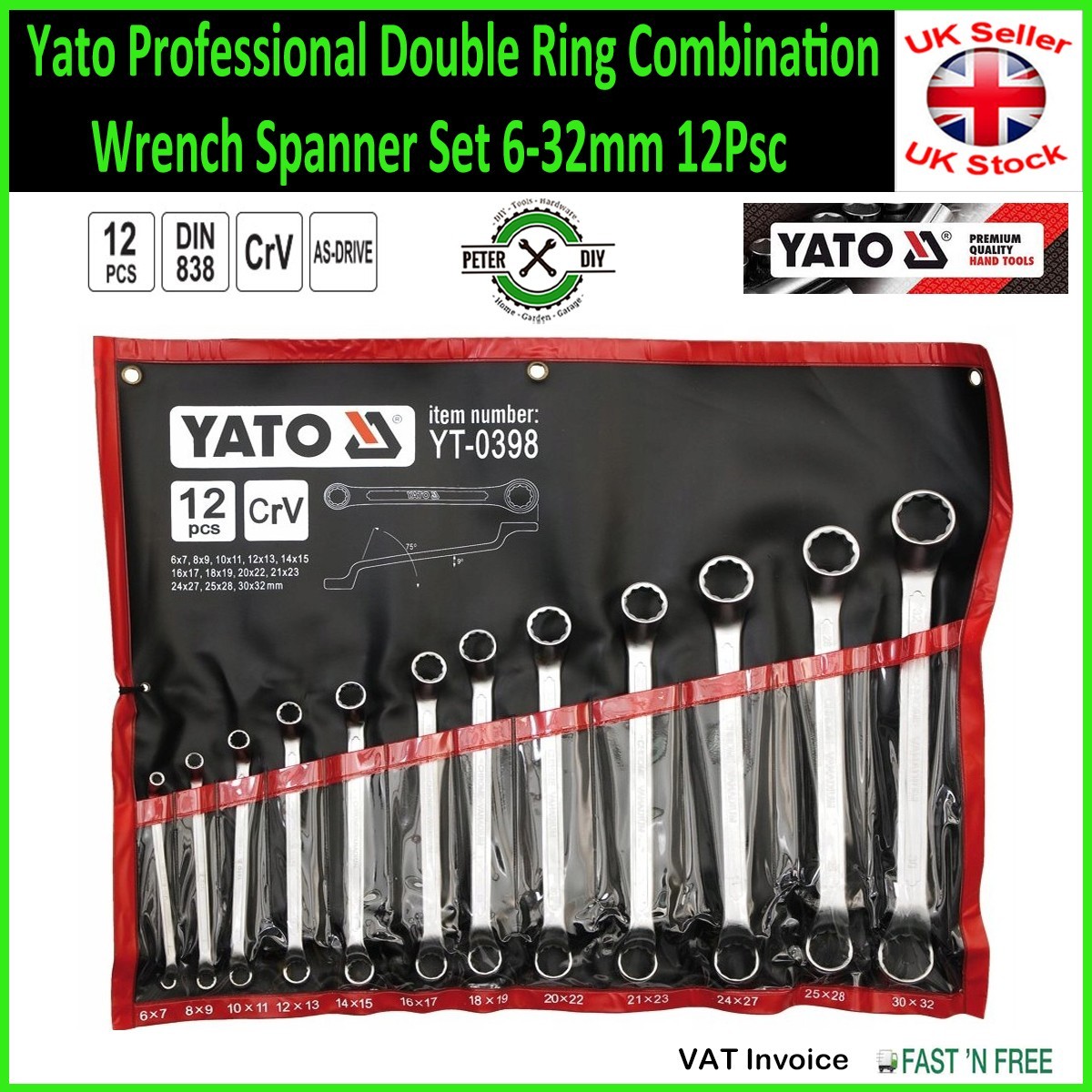 Double Ring Combination Wrench Spanner Yato Professional Set 6-32mm 12Psc
