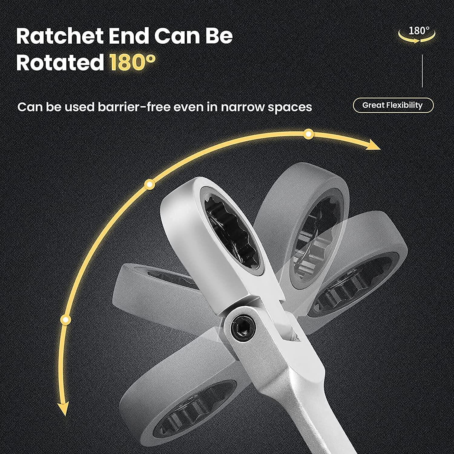 17PC Extra Long Flex-Head Ratcheting Wrench Set, Metric Double Box End w/ 8-22mm